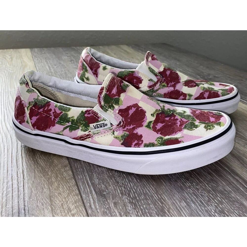 Vans Pink and Red Floral Slip-On Sneakers